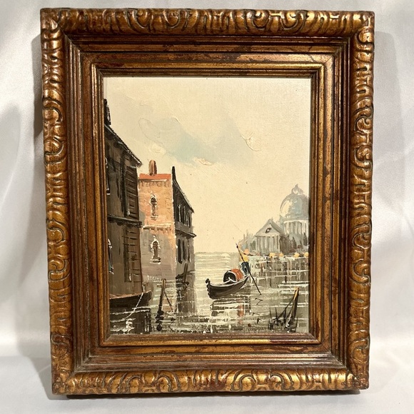 Vintage Oil Painting Venice Italy Antonio DeVity Ornate Gilt Wood Frame